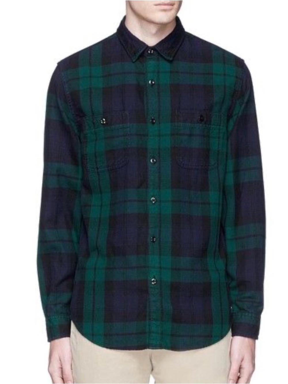 J. Crew Black and Dark Green Plaid Lightweight Shirt Jacket Sportwear Plaid